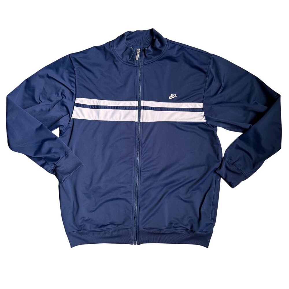 Vtg Nike Mens Navy Track Jacket Size XL Philippines Chest Striped Gray‎ Tag 90s